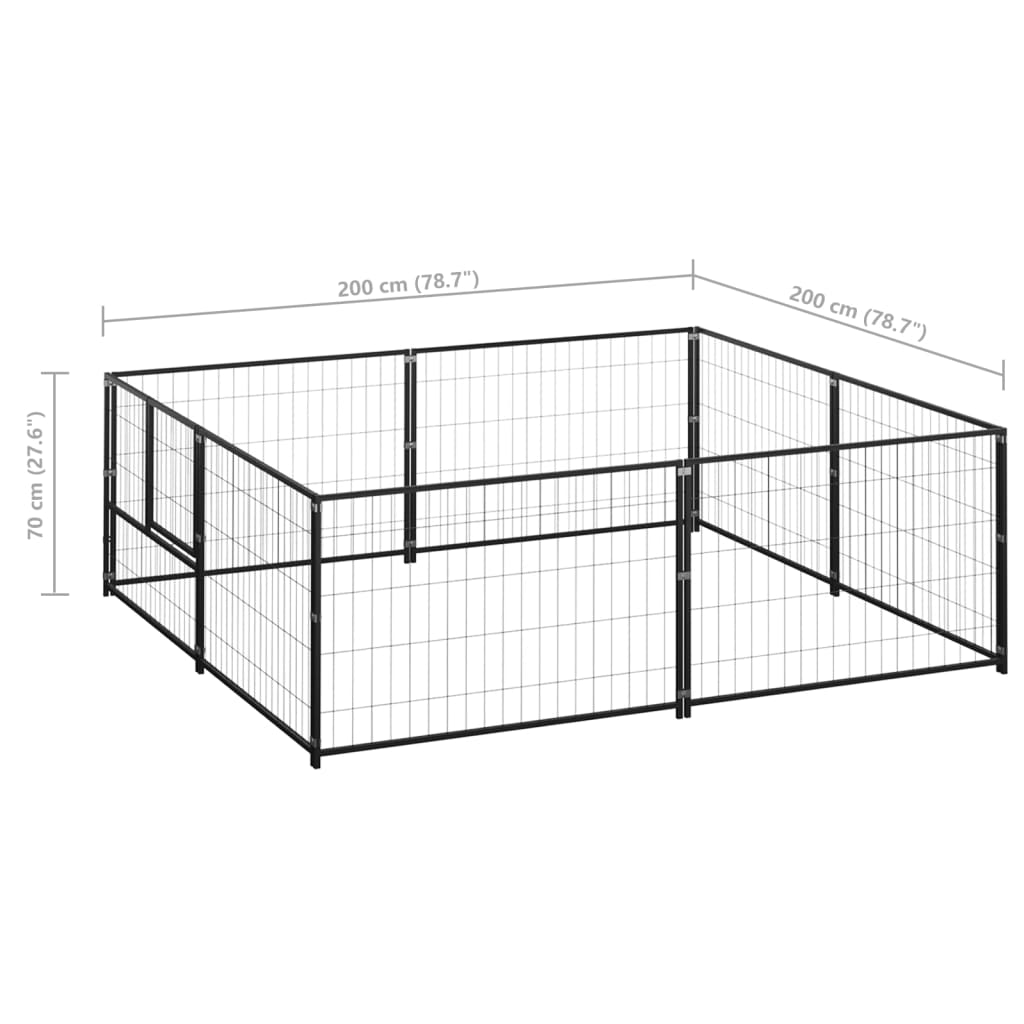 Hondenkennel 4 M² Staal 200 x 200 x 70 cm Zwart