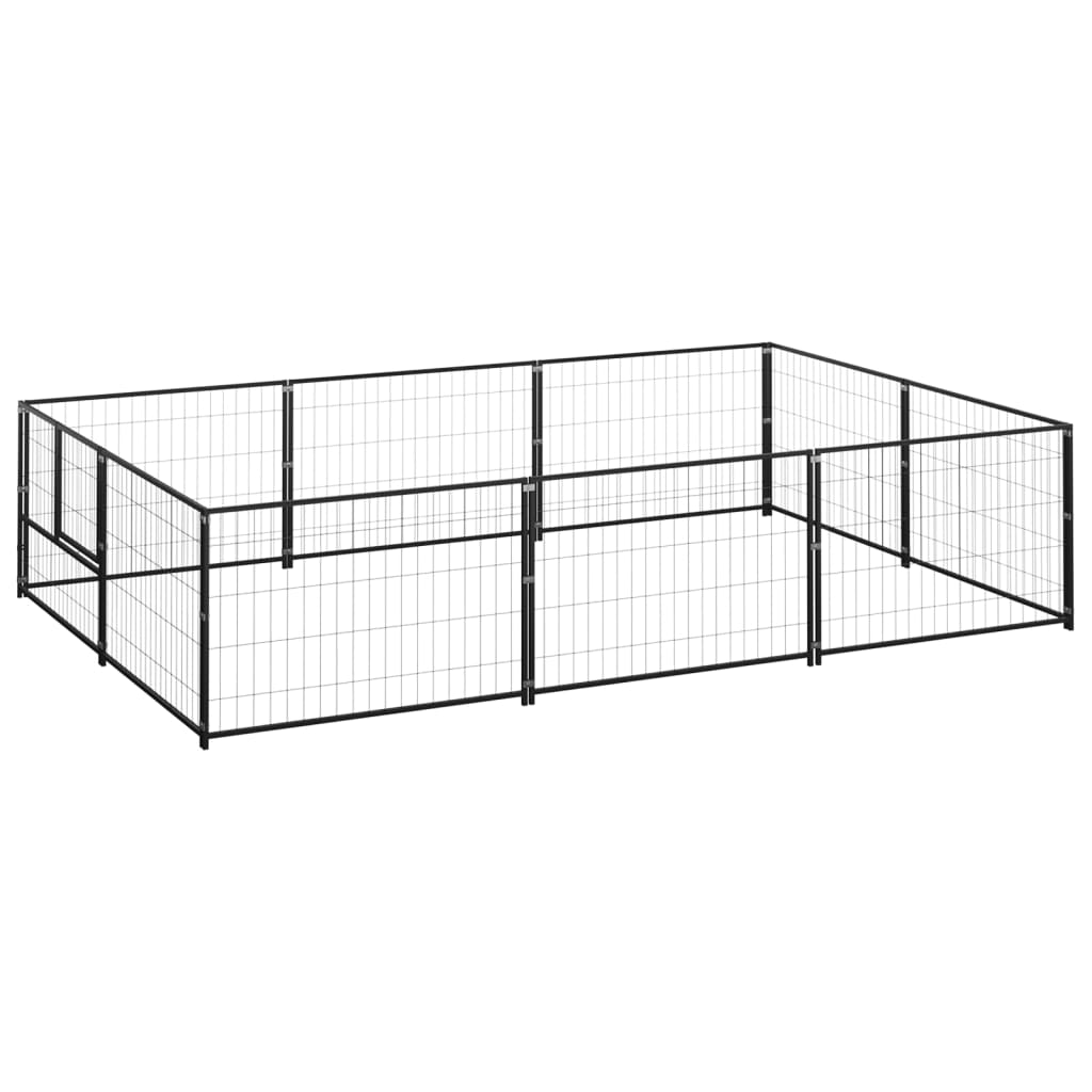 Hondenkennel 6 m² staal zwart 300 x 200 x 70 cm Zwart