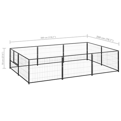 Hondenkennel 6 m² staal zwart 300 x 200 x 70 cm Zwart