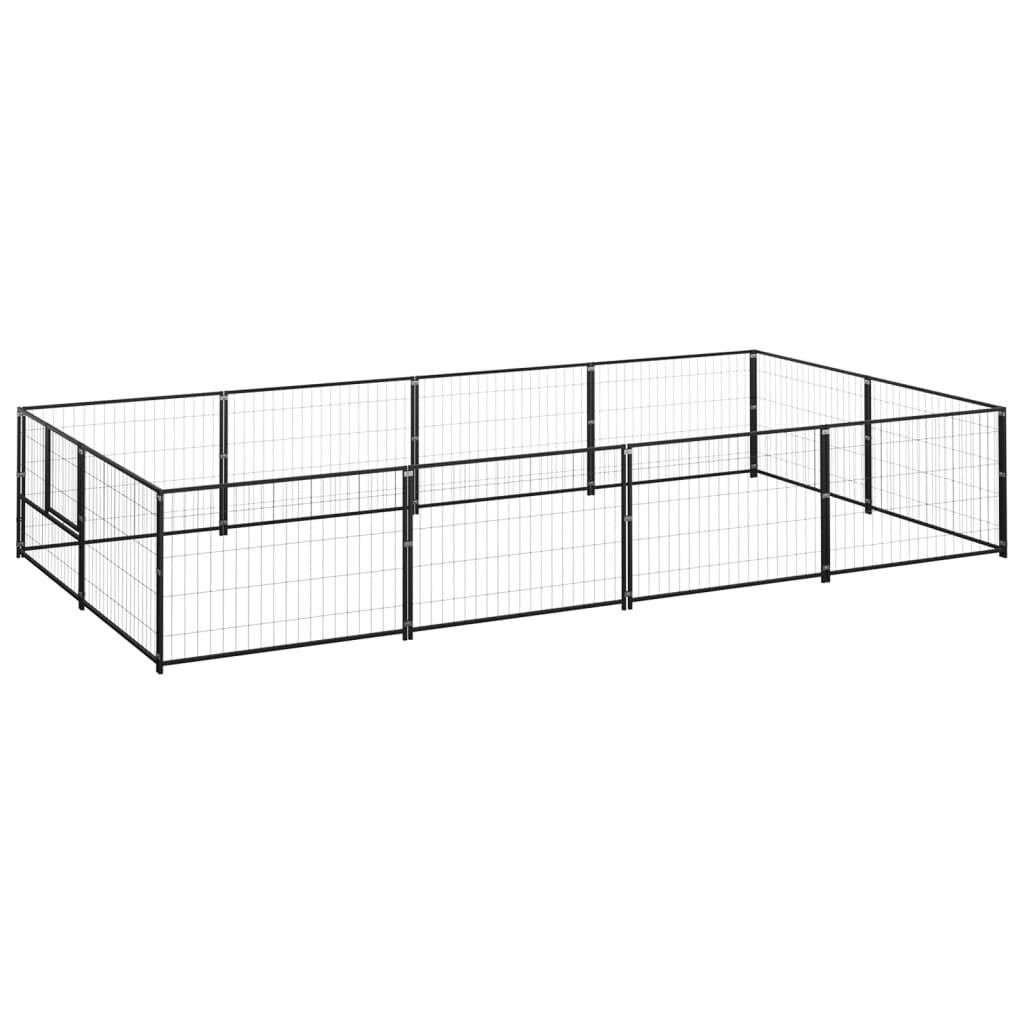 Hondenkennel 8 m² staal zwart 400 x 200 x 70 cm Zwart