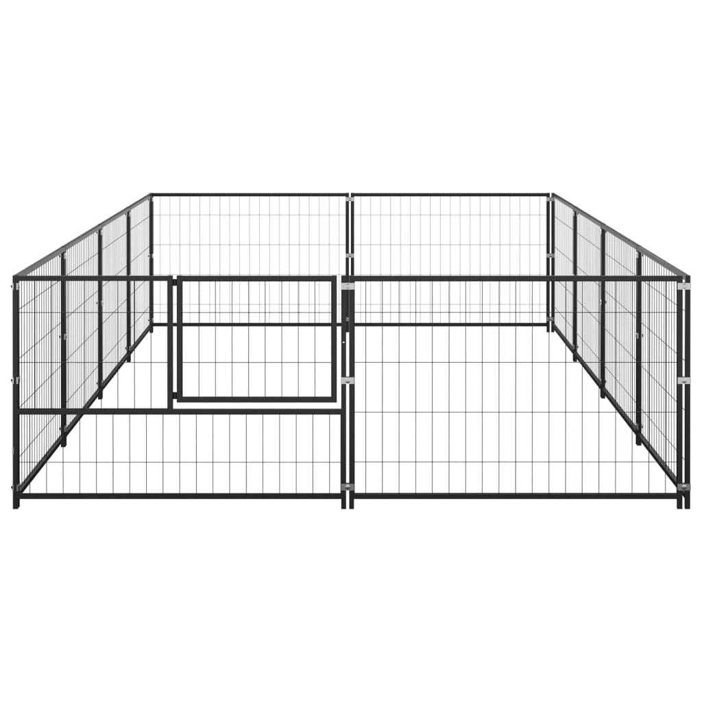 Hondenkennel 8 m² staal zwart 400 x 200 x 70 cm Zwart