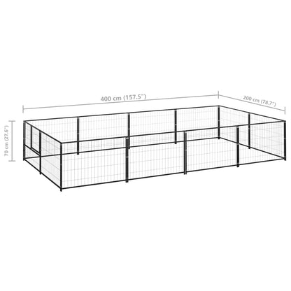 Hondenkennel 8 m² staal zwart 400 x 200 x 70 cm Zwart