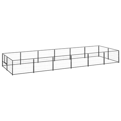 Hondenkennel 12 m² staal zwart 600 x 200 x 70 cm Zwart