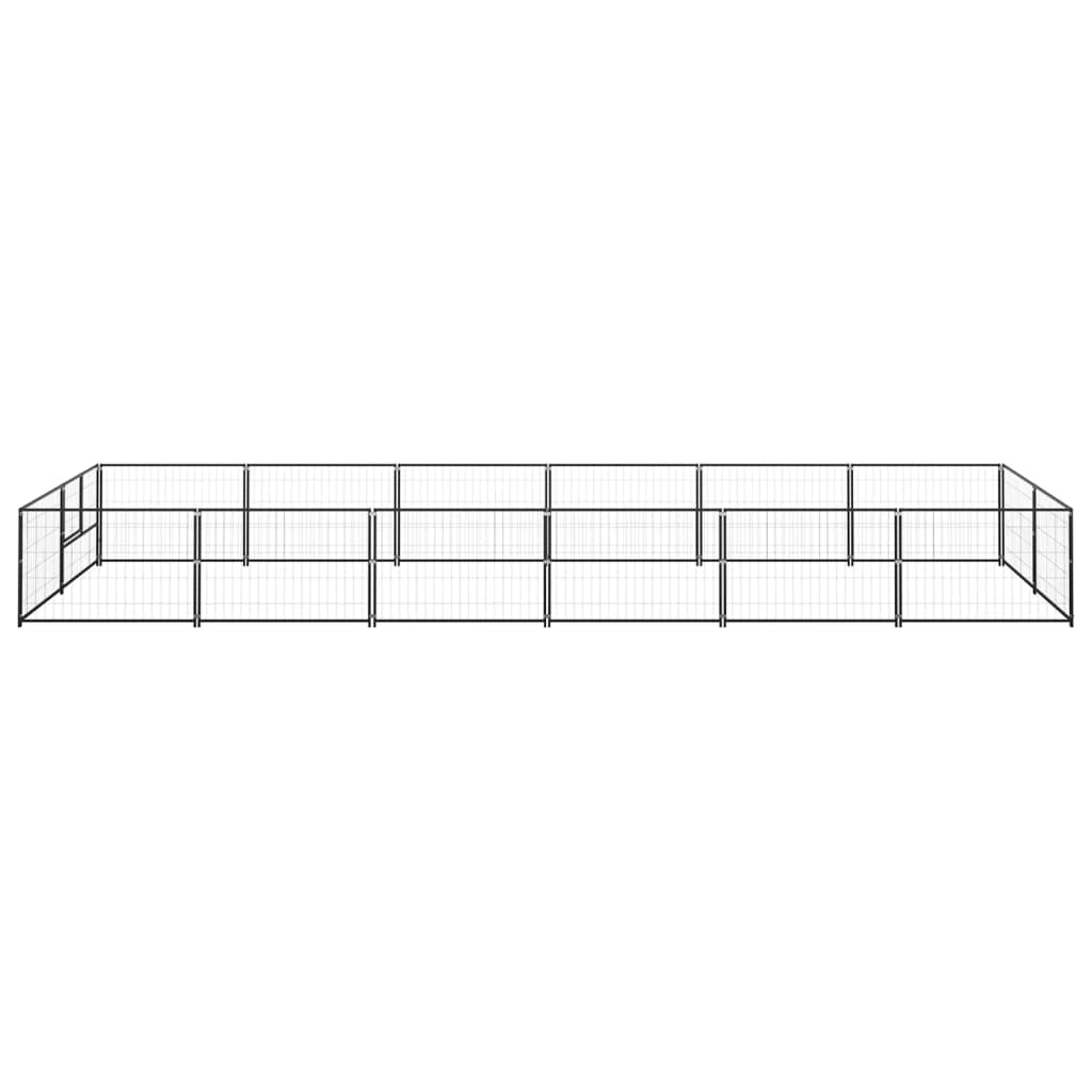 Hondenkennel 12 m² staal zwart 600 x 200 x 70 cm Zwart