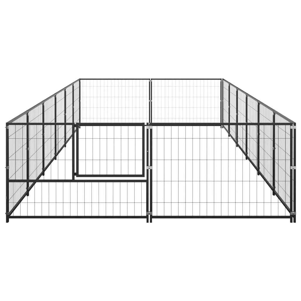 Hondenkennel 12 m² staal zwart 600 x 200 x 70 cm Zwart