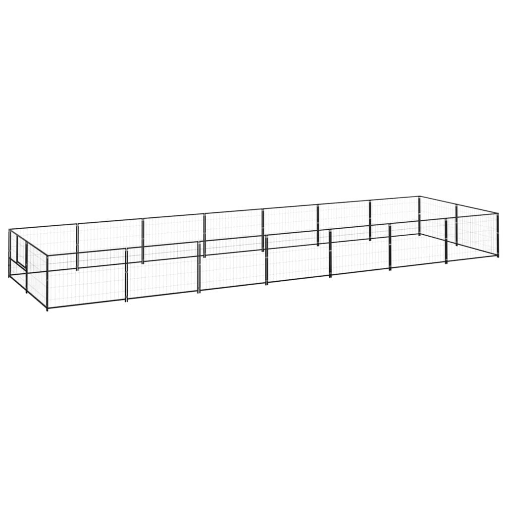 Hondenkennel 14 m² staal zwart 700 x 200 x 70 cm Zwart