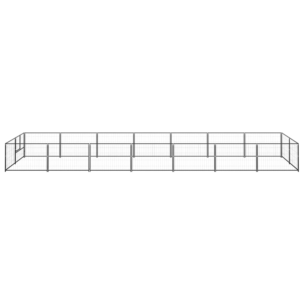 Hondenkennel 14 m² staal zwart 700 x 200 x 70 cm Zwart