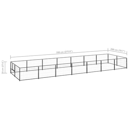 Hondenkennel 14 m² staal zwart 700 x 200 x 70 cm Zwart