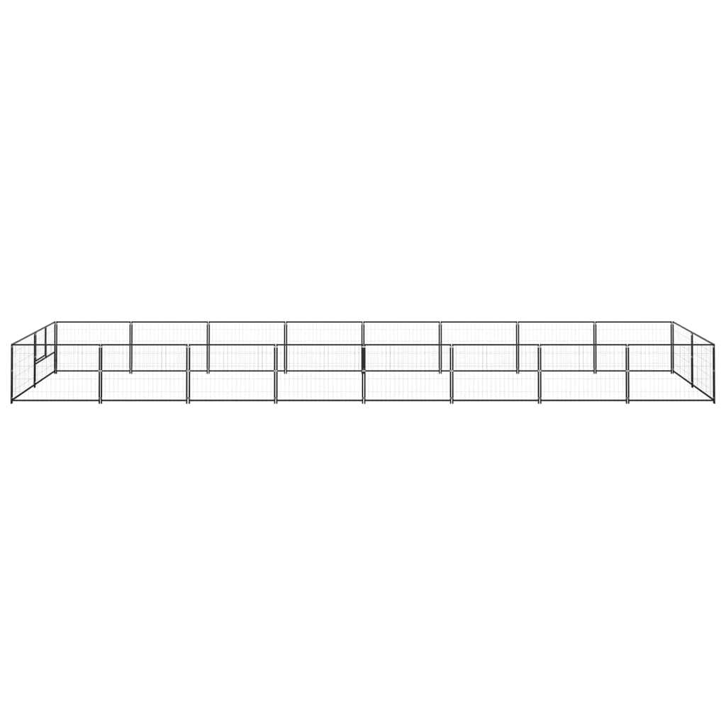 Hondenkennel 16 m² staal zwart 800 x 200 x 70 cm Zwart