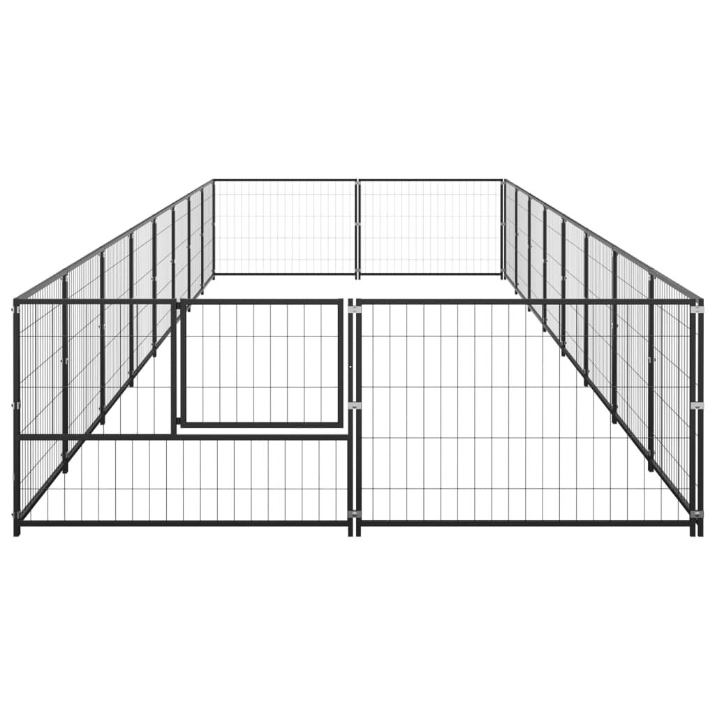 Hondenkennel 16 m² staal zwart 800 x 200 x 70 cm Zwart