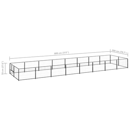Hondenkennel 16 m² staal zwart 800 x 200 x 70 cm Zwart