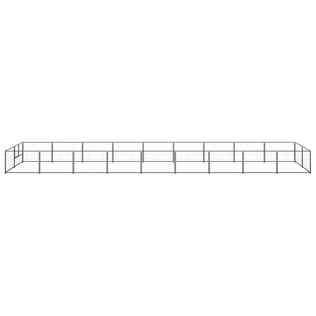 Hondenkennel 18 m² staal zwart 900 x 200 x 70 cm Zwart