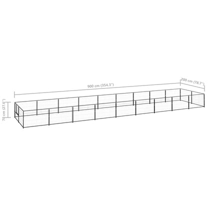 Hondenkennel 18 m² staal zwart 900 x 200 x 70 cm Zwart