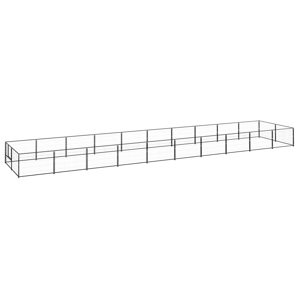 Hondenkennel 20 m² staal zwart 1000 x 200 x 70 cm Zwart