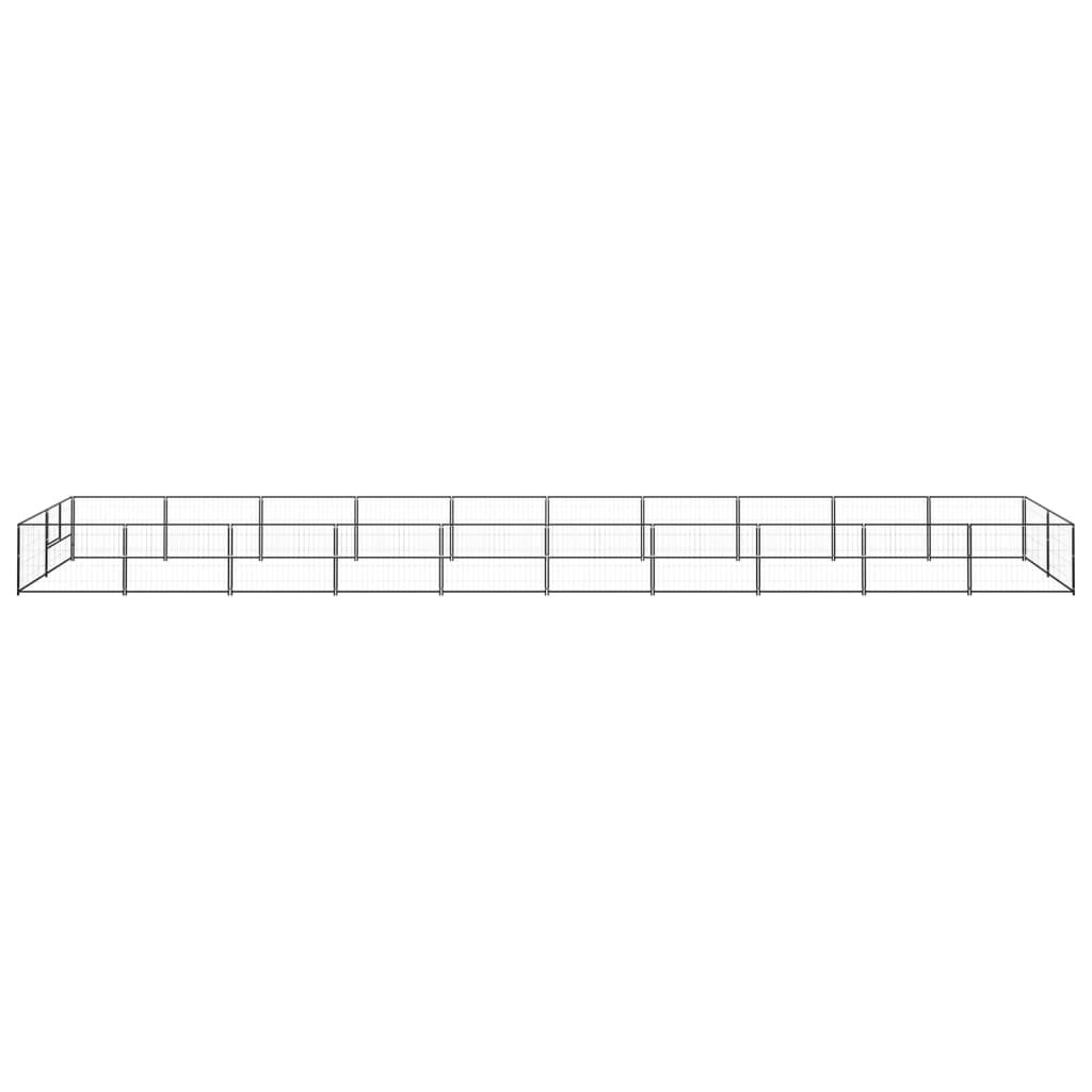 Hondenkennel 20 m² staal zwart 1000 x 200 x 70 cm Zwart