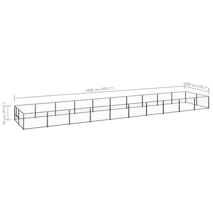Hondenkennel 20 m² staal zwart 1000 x 200 x 70 cm Zwart
