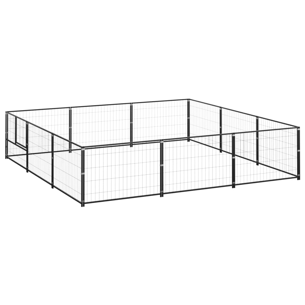Hondenkennel 9 m² staal zwart 300 x 300 x 70 cm Zwart