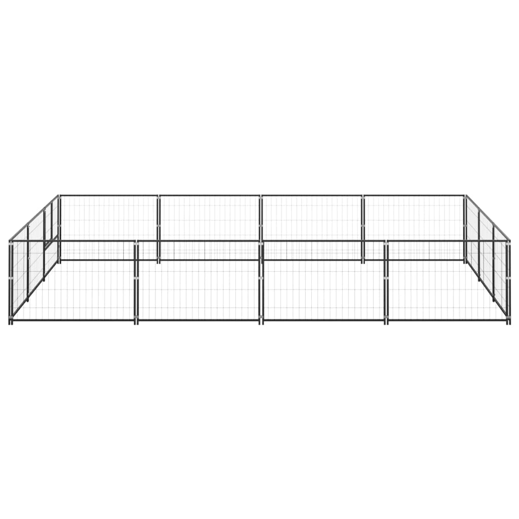 Hondenkennel 12 m² staal zwart 400 x 300 x 70 cm Zwart
