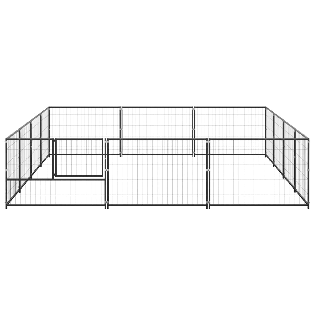 Hondenkennel 12 m² staal zwart 400 x 300 x 70 cm Zwart