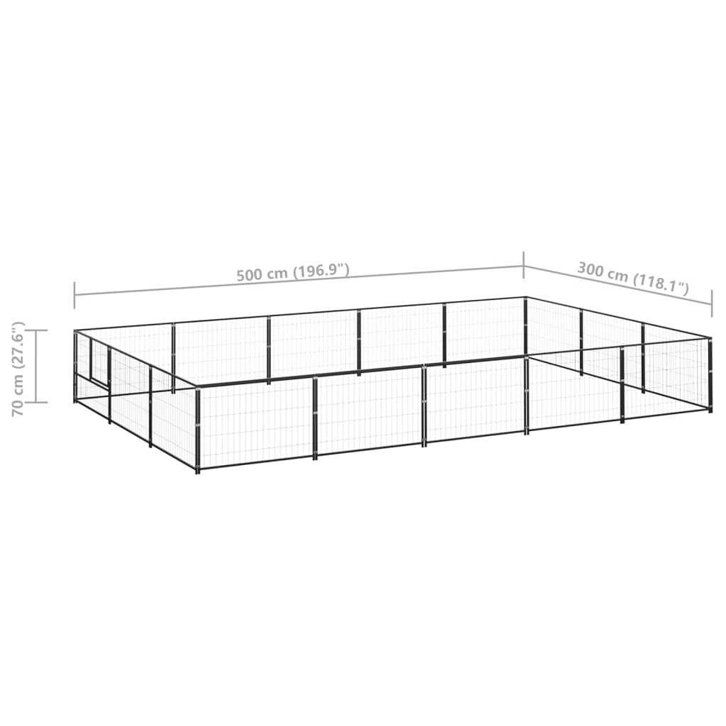 Hondenkennel 15 m² staal zwart 500 x 300 x 70 cm Zwart