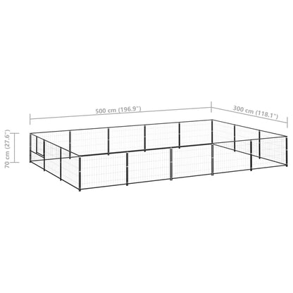 Hondenkennel 15 m² staal zwart 500 x 300 x 70 cm Zwart
