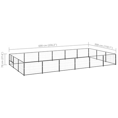 Hondenkennel 18 m² staal zwart 600 x 300 x 70 cm Zwart