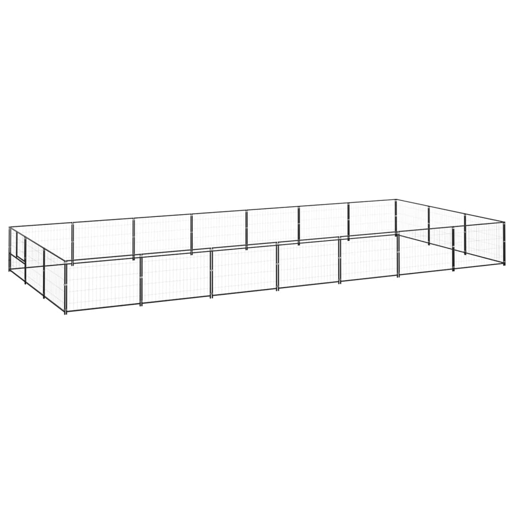 Hondenkennel 21 m² staal zwart 700 x 300 x 70 cm Zwart