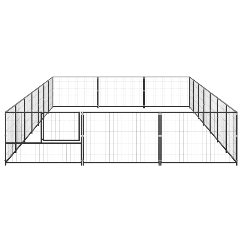 Hondenkennel 21 m² staal zwart 700 x 300 x 70 cm Zwart