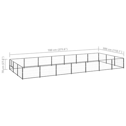 Hondenkennel 21 m² staal zwart 700 x 300 x 70 cm Zwart