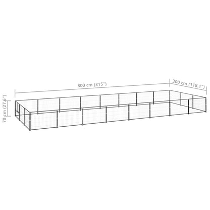 Hondenkennel 24 m² staal zwart 800 x 300 x 70 cm Zwart