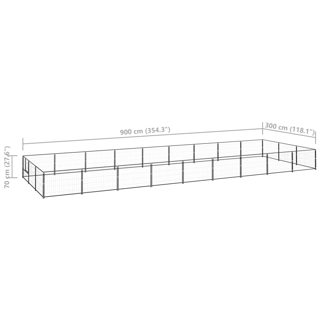 Hondenkennel 27 m² staal zwart 900 x 300 x 70 cm Zwart