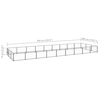 Hondenkennel 27 m² staal zwart 900 x 300 x 70 cm Zwart