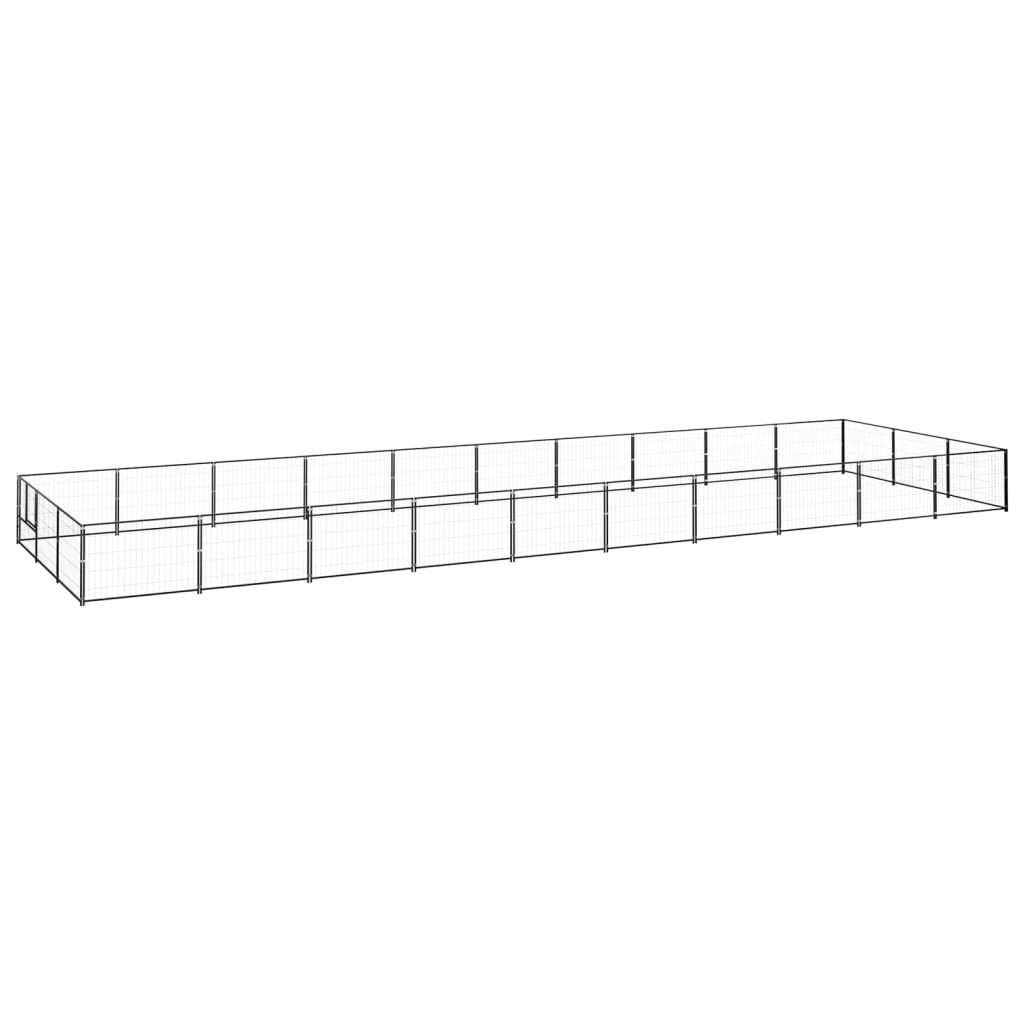 Hondenkennel 30 m² staal zwart 1000 x 300 x 70 cm Zwart
