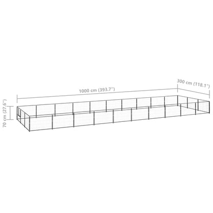 Hondenkennel 30 m² staal zwart 1000 x 300 x 70 cm Zwart