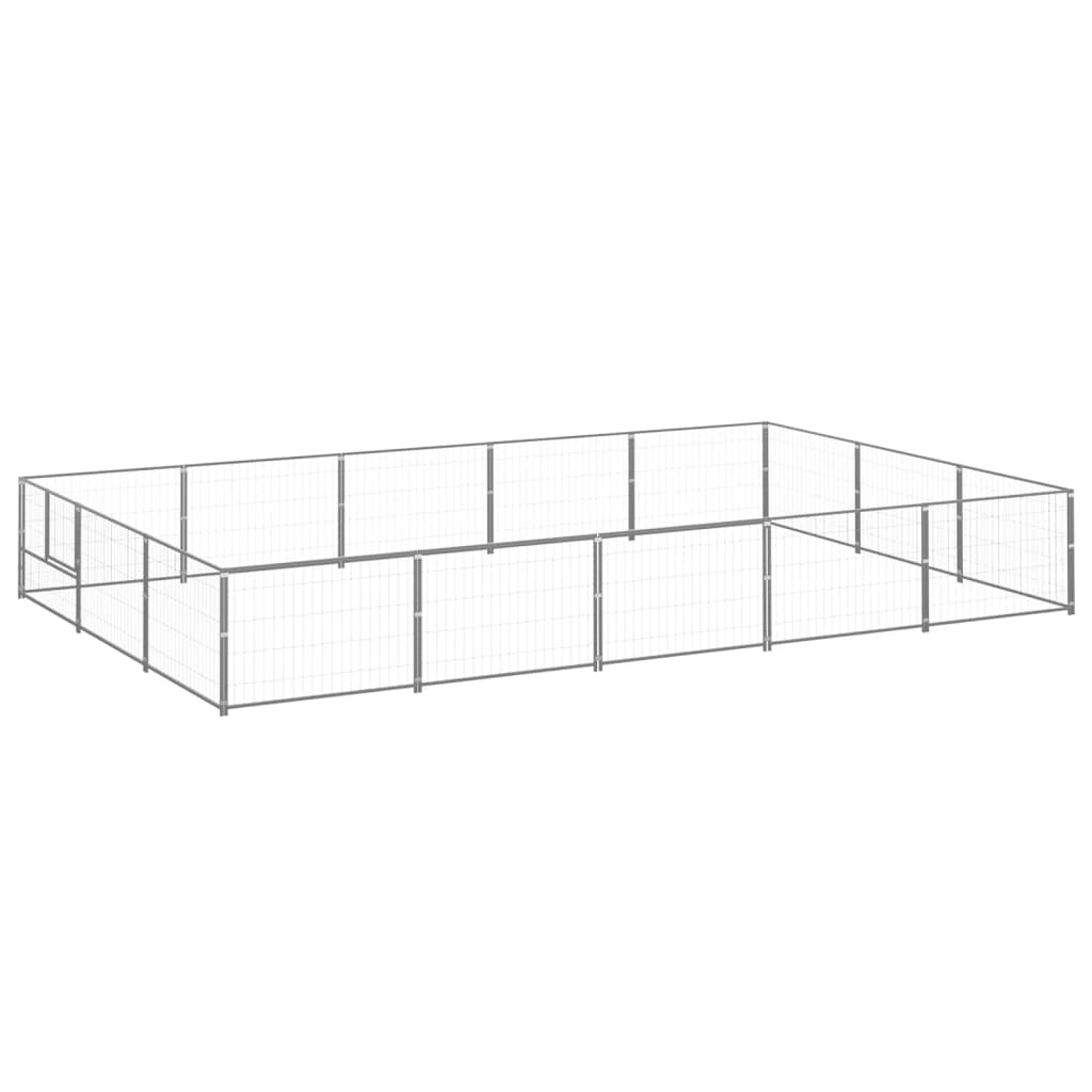 Hondenkennel 15 m² staal zilverkleurig 500 x 300 x 70 cm Zilver