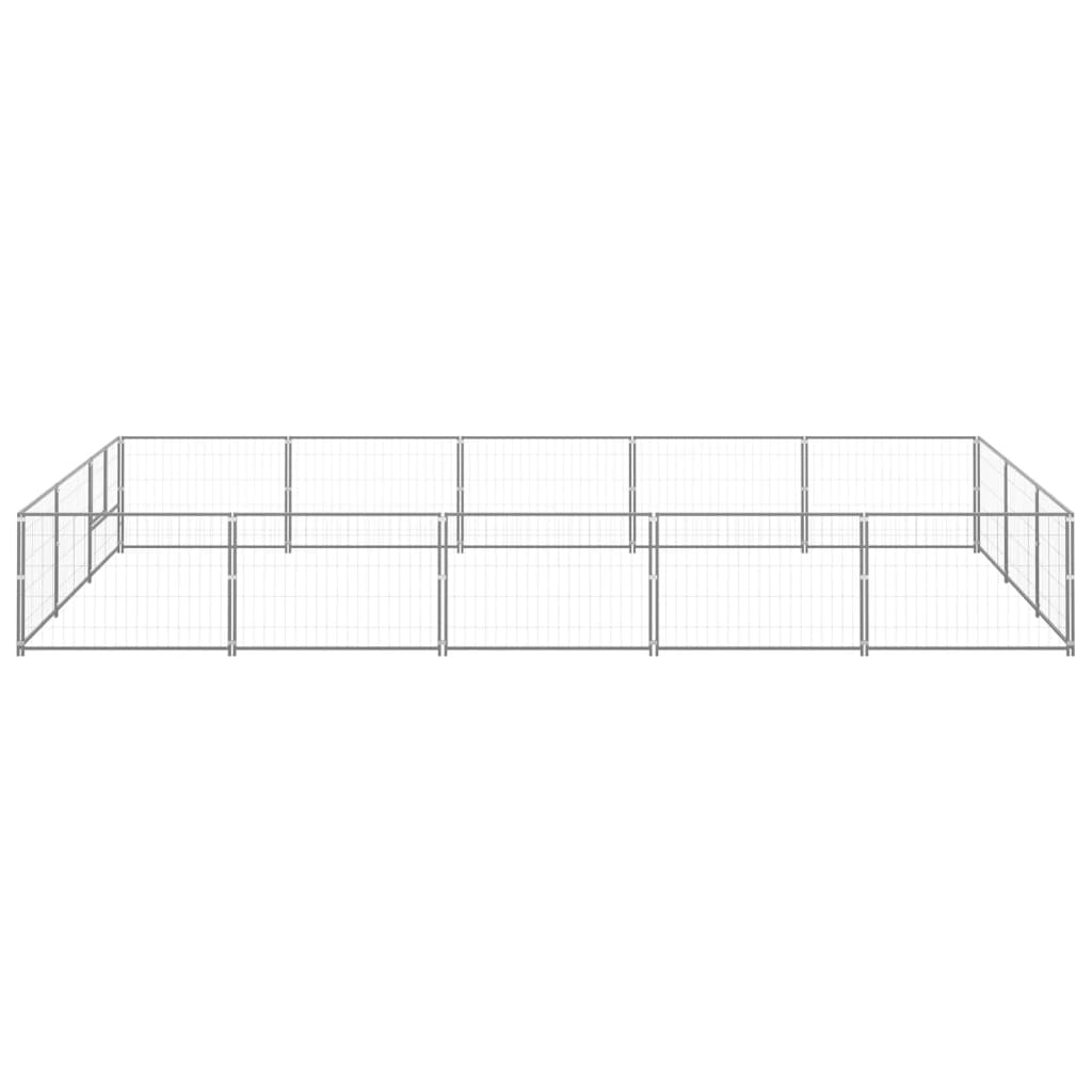 Hondenkennel 15 m² staal zilverkleurig 500 x 300 x 70 cm Zilver