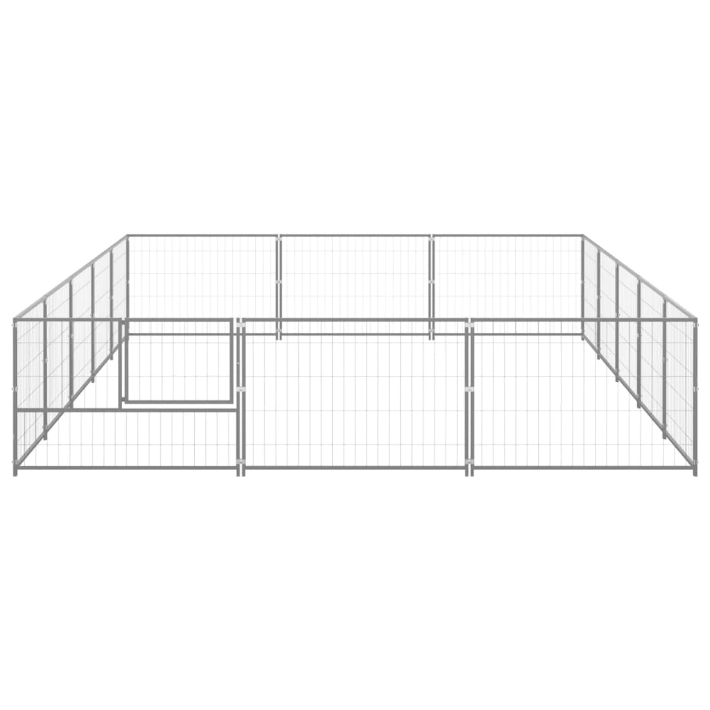 Hondenkennel 15 m² staal zilverkleurig 500 x 300 x 70 cm Zilver