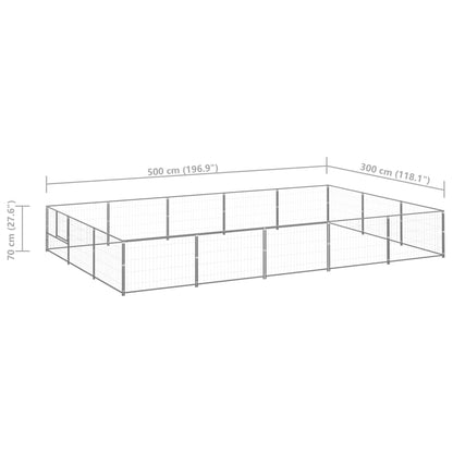 Hondenkennel 15 m² staal zilverkleurig 500 x 300 x 70 cm Zilver