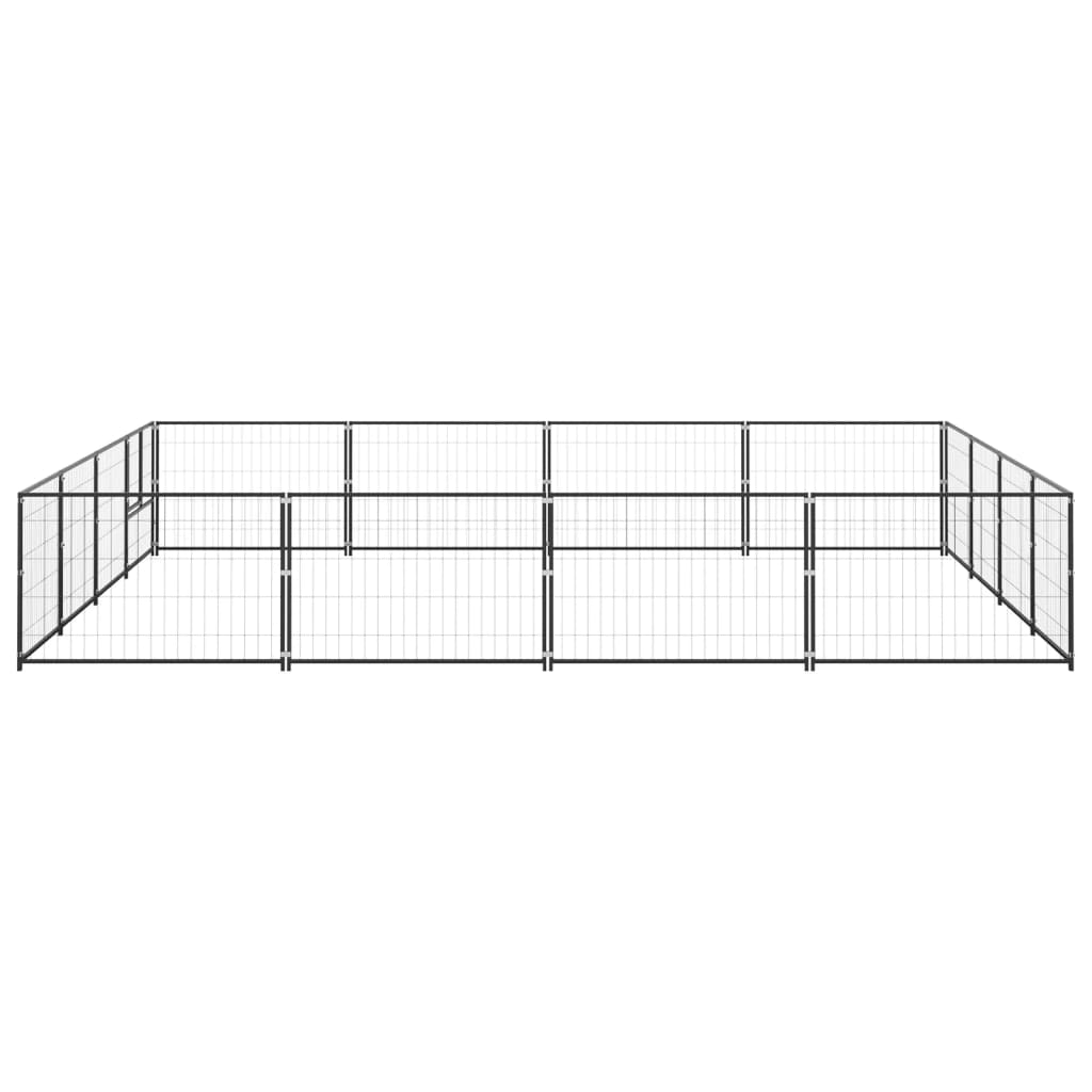 Hondenkennel 16 m² staal zwart 400 x 400 x 70 cm Zwart