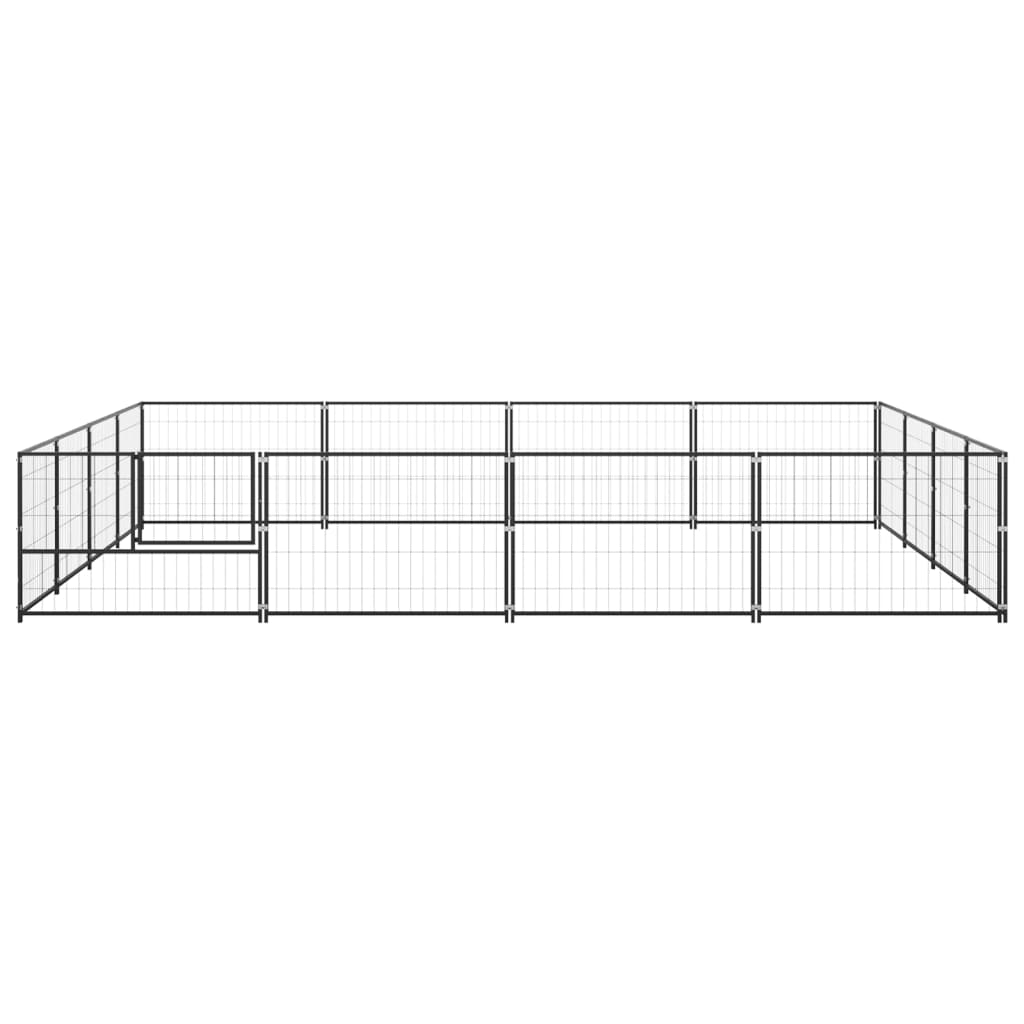 Hondenkennel 16 m² staal zwart 400 x 400 x 70 cm Zwart