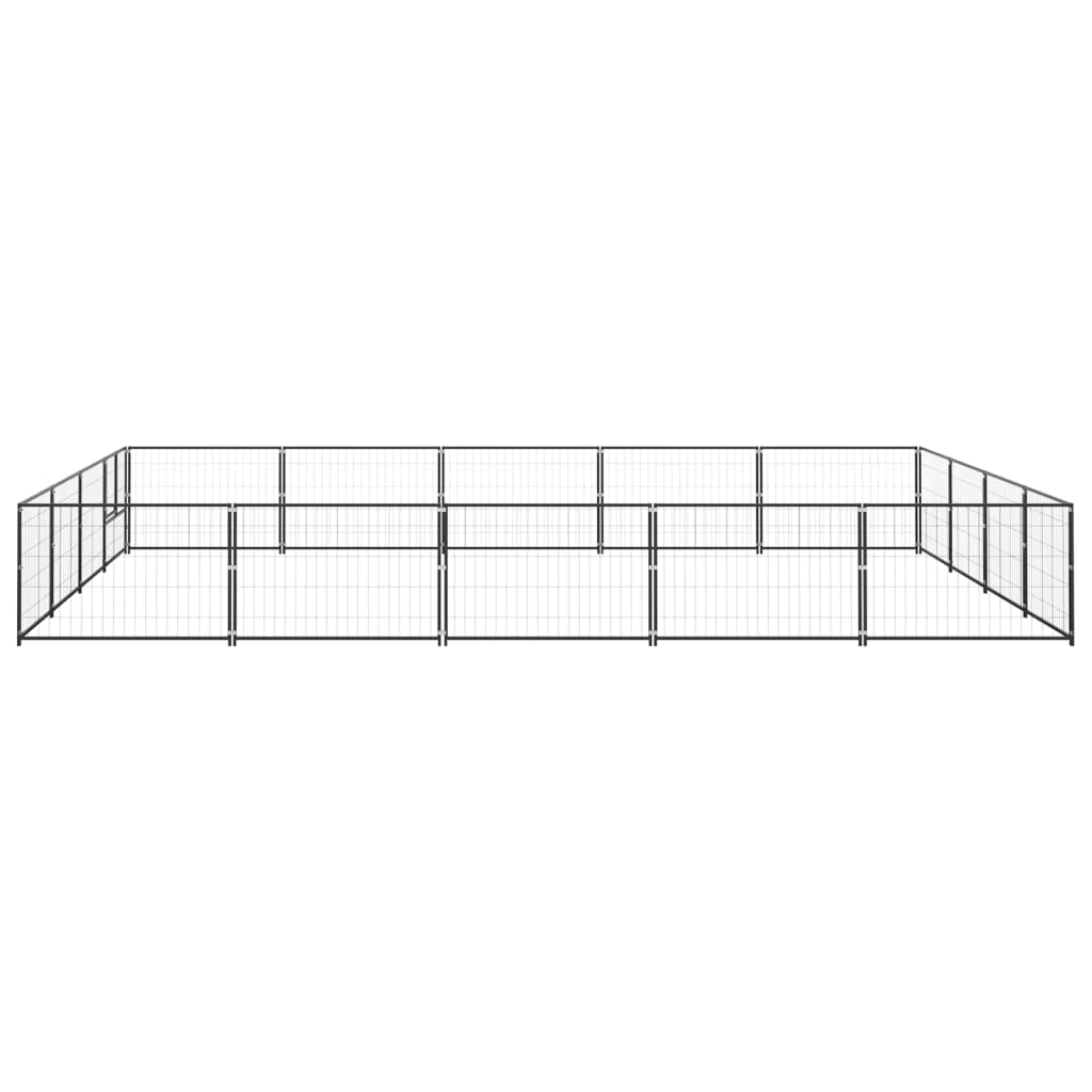 Hondenkennel 20 m² staal zwart 500 x 400 x 70 cm Zwart