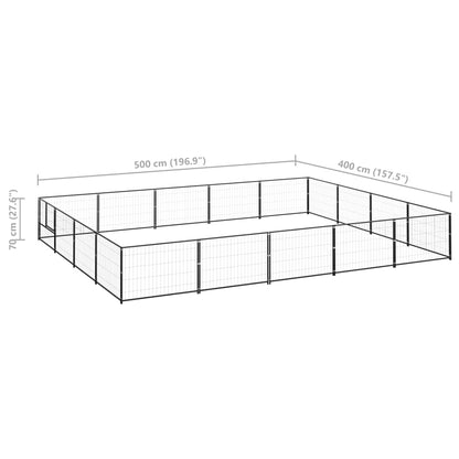 Hondenkennel 20 m² staal zwart 500 x 400 x 70 cm Zwart