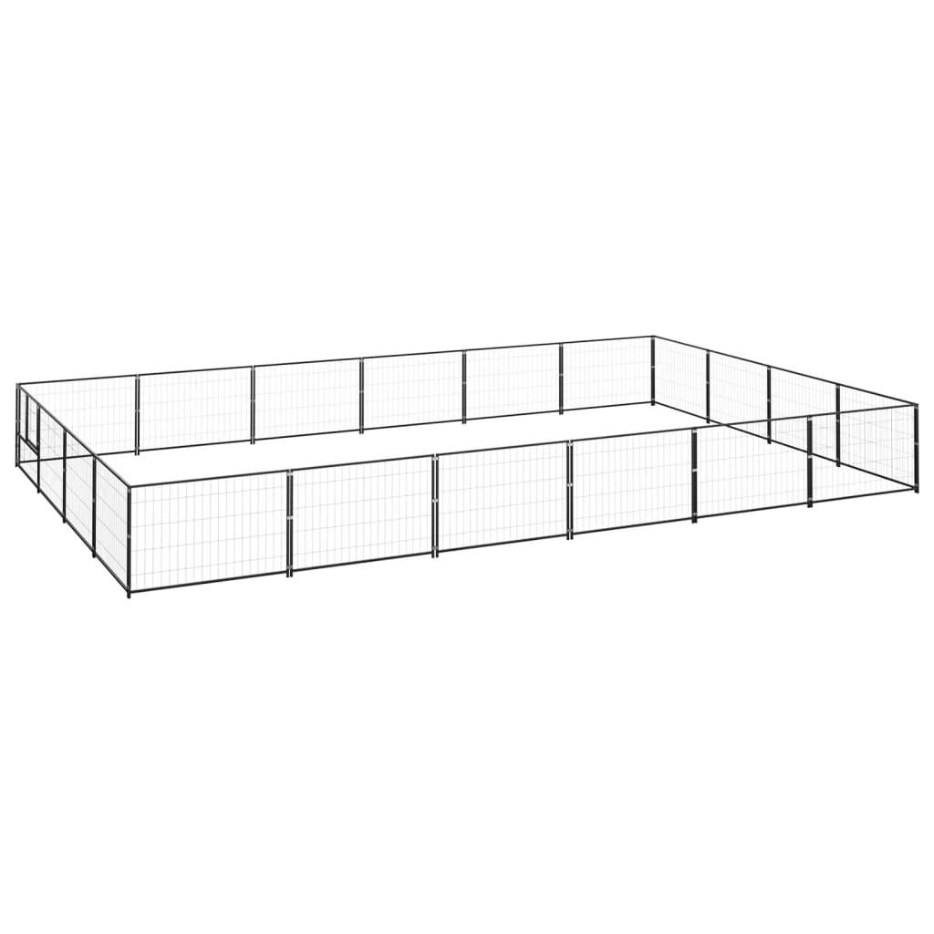 Hondenkennel 24 m² staal zwart 600 x 400 x 70 cm Zwart