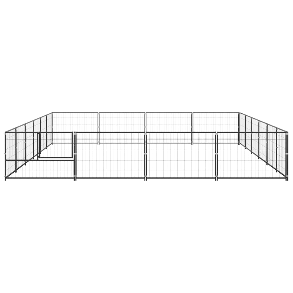 Hondenkennel 24 m² staal zwart 600 x 400 x 70 cm Zwart