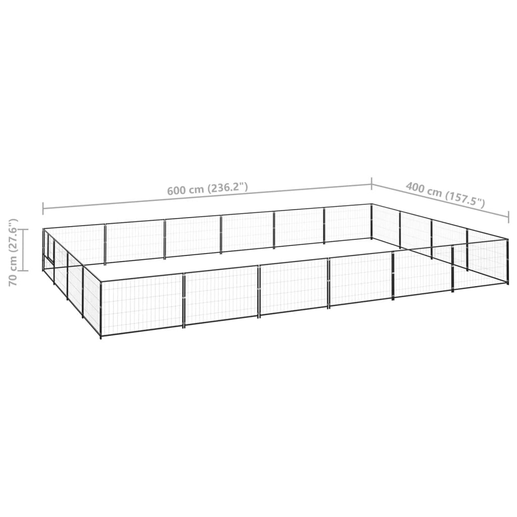 Hondenkennel 24 m² staal zwart 600 x 400 x 70 cm Zwart