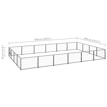 Hondenkennel 24 m² staal zwart 600 x 400 x 70 cm Zwart