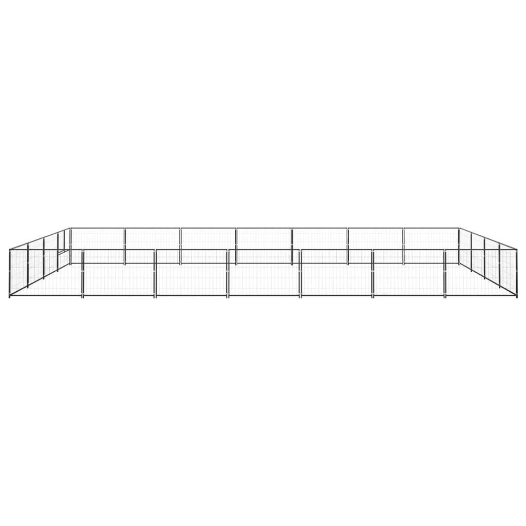 Hondenkennel 28 m² staal zwart 700 x 400 x 70 cm Zwart