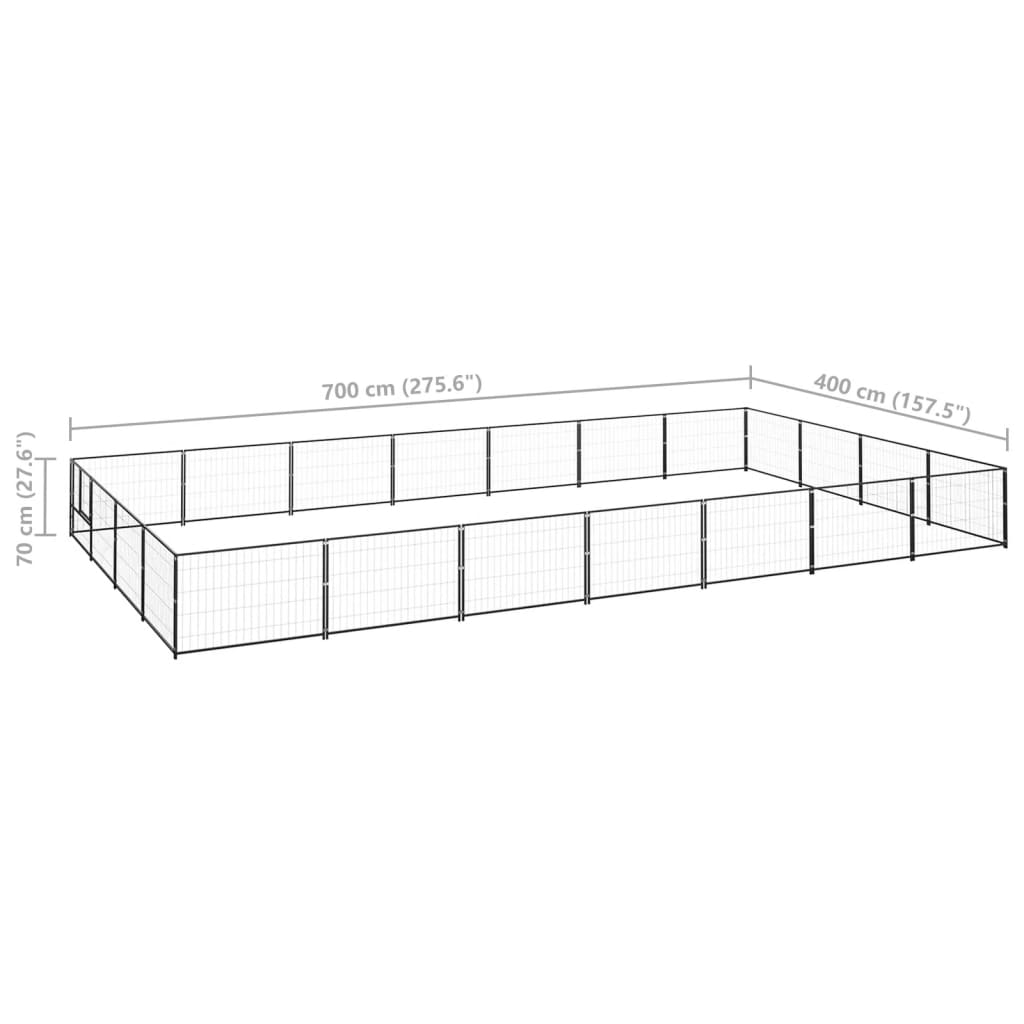 Hondenkennel 28 m² staal zwart 700 x 400 x 70 cm Zwart
