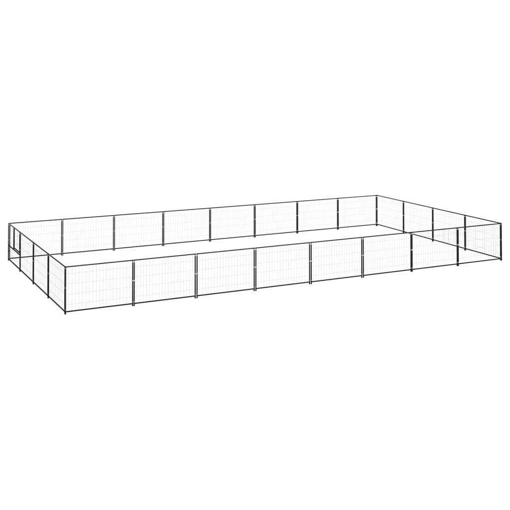 Hondenkennel 32 m² staal zwart 800 x 400 x 70 cm Zwart