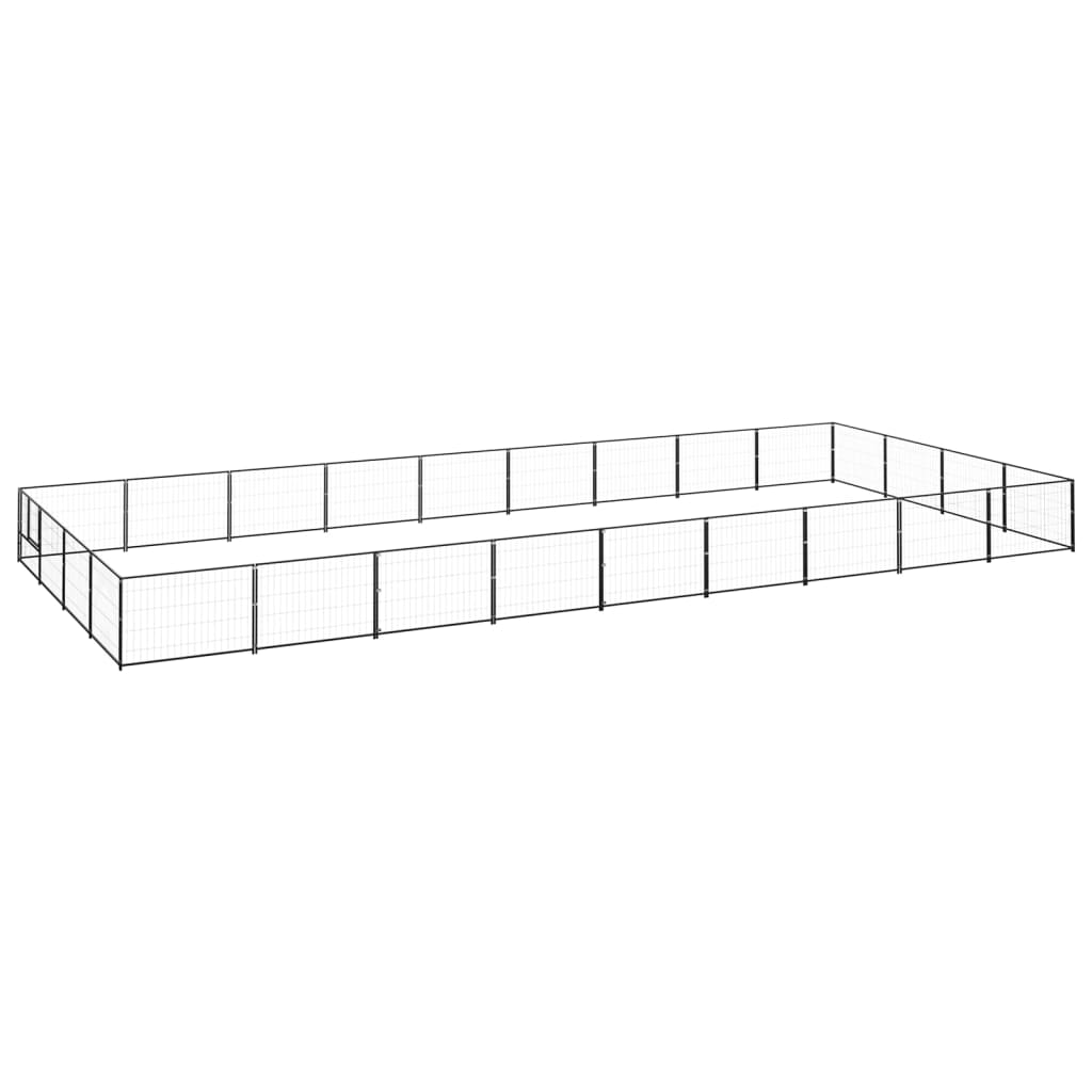 Hondenkennel 36 m² staal zwart 900 x 400 x 70 cm Zwart